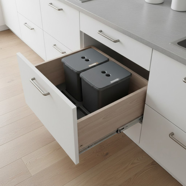 Sortownik śmieci FLEXI BASE do szuflady w szafce 60 cm - 2 kosze 2x16 l