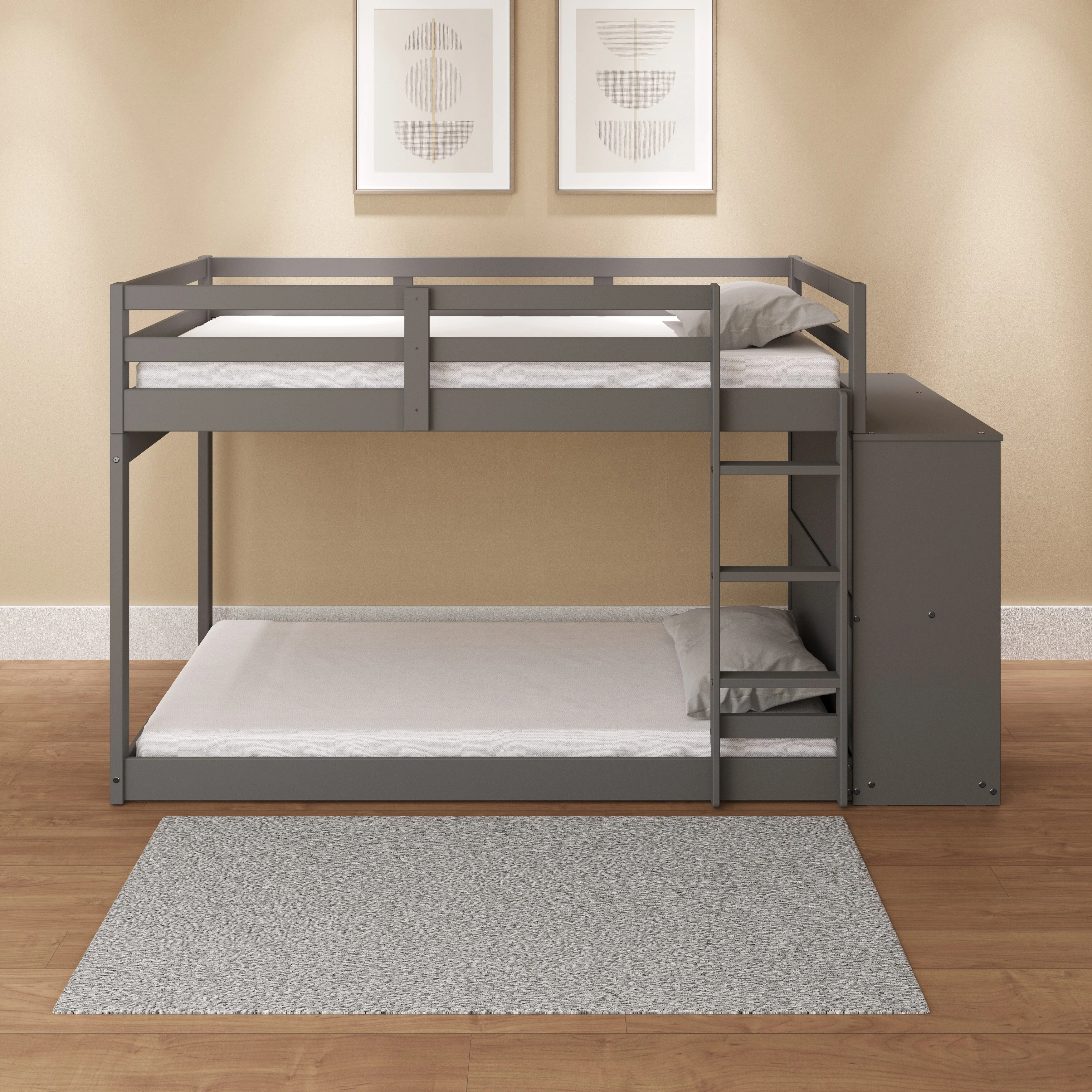 Gaston Gray Finish Twin/Twin Bunk Bed W/4 Drawers & 3 Compartments