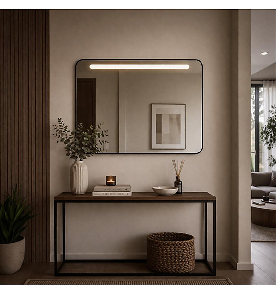 Miroir de Salle de Bain LED Rectangulaire avec Cadre Noir 100x70 cm Rio - Aplike