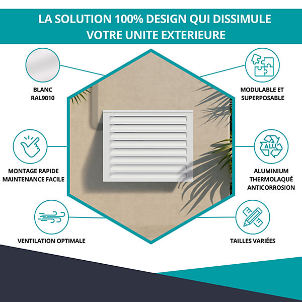 Cache climatiseur, ATOLE en Aluminium Thermolaqué - Taille 0 : H. 69 x L. 90 x P. 50 cm - Blanc