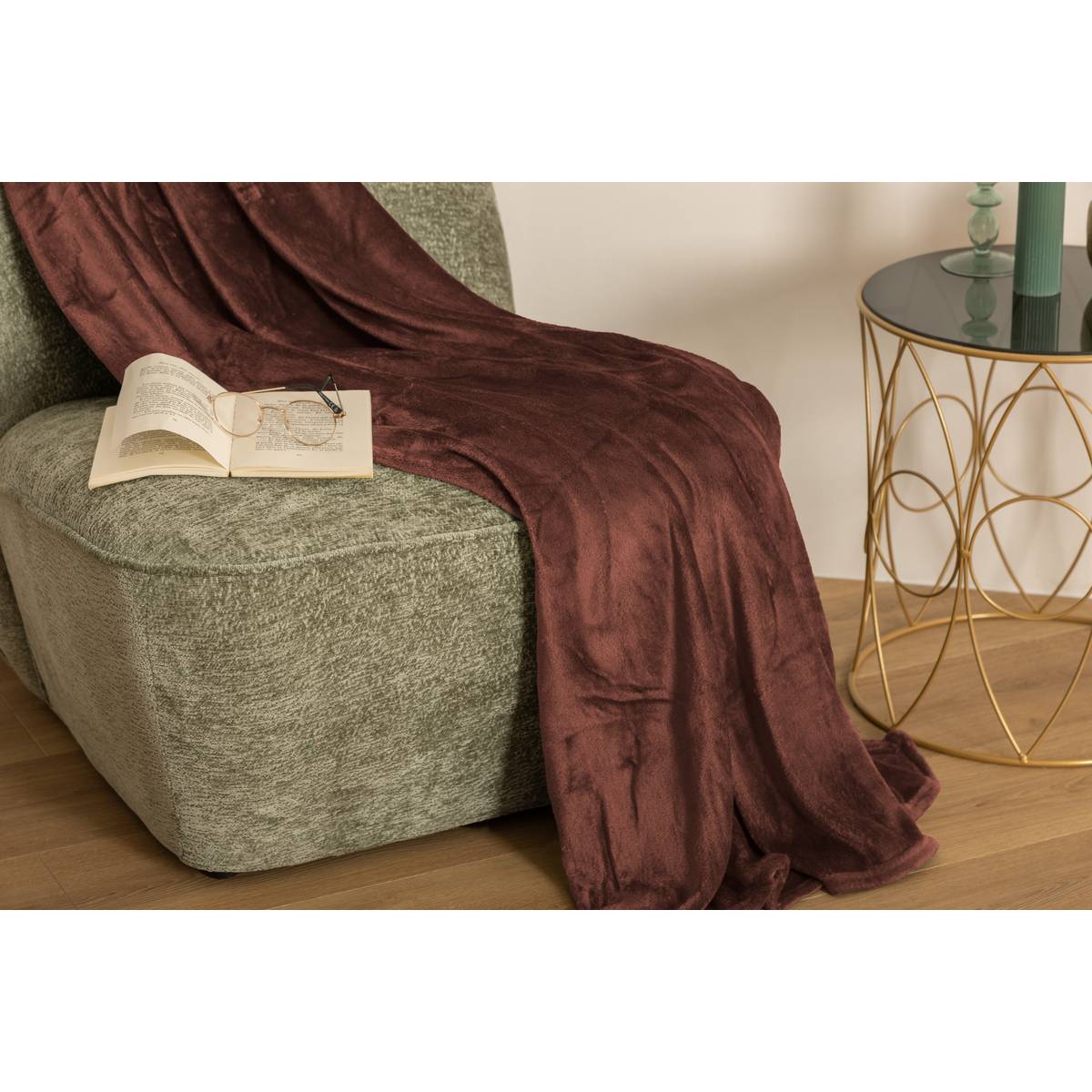 Flannel Throw "Ollis" Tonka Brown, 180x130 cm