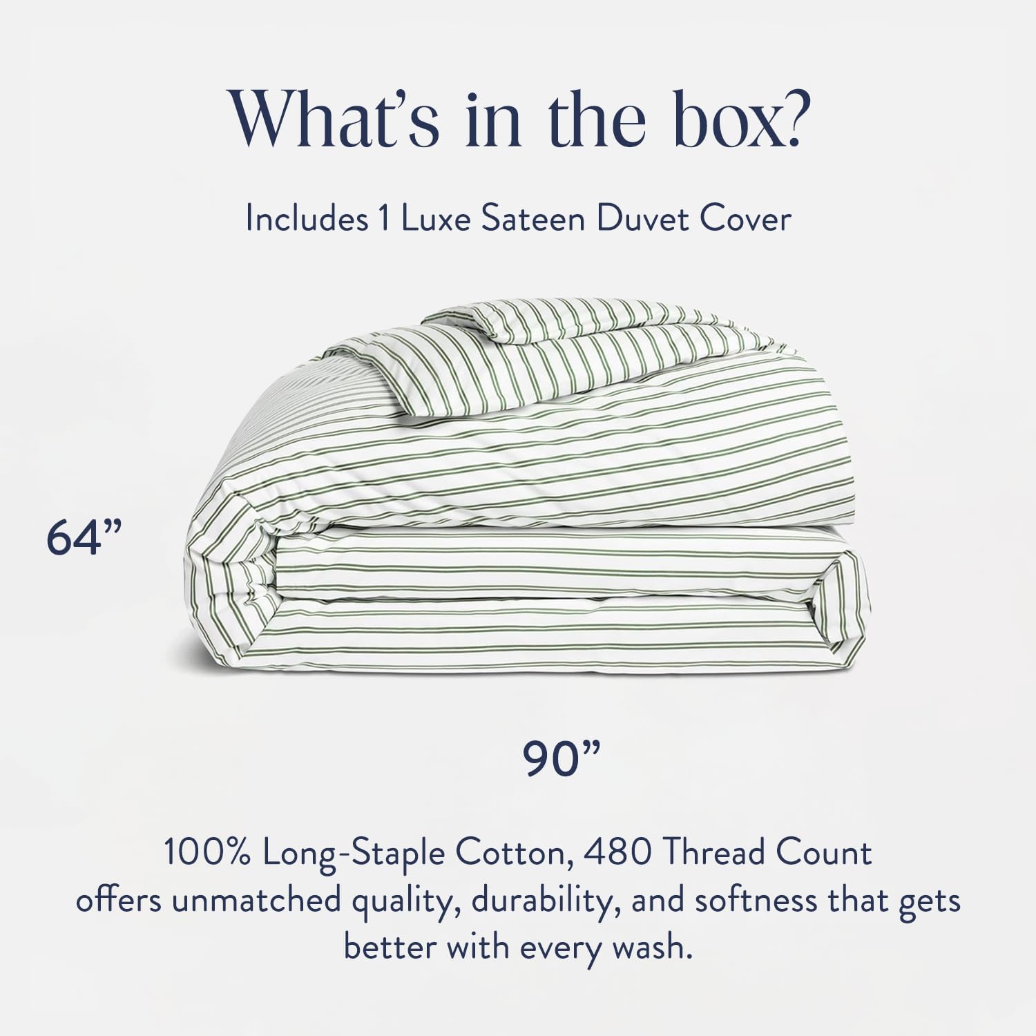 Brooklinen Luxury Sateen Duvet Cover - 100% Cotton, Twin/Twin XL Size in Green Tandem Stripe with Extra-Long Corner Ties and Button Closure - Best Twin/Twin XL Duvet Covers