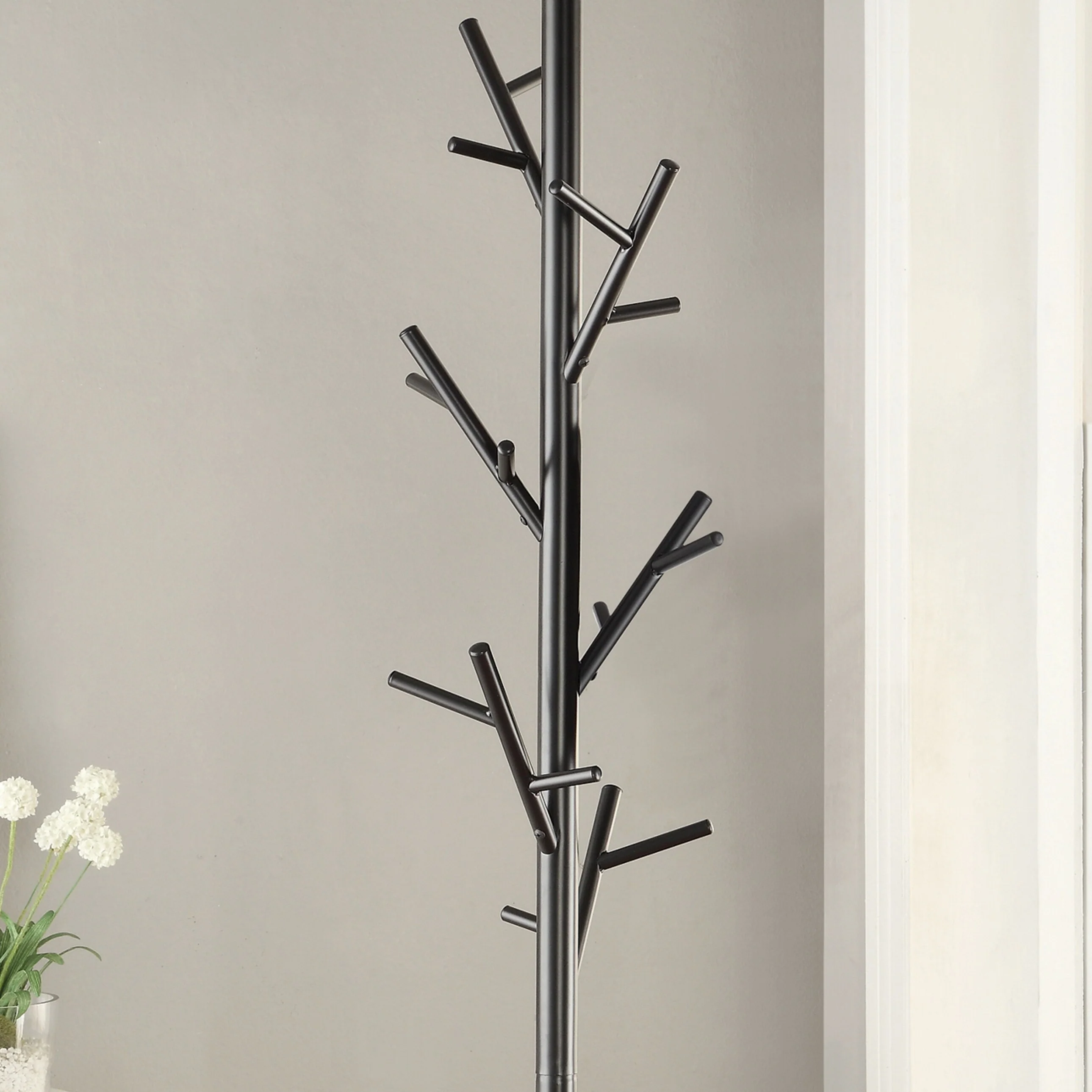 Modern Black Hall Tree Branch Design Metal Coat Rack