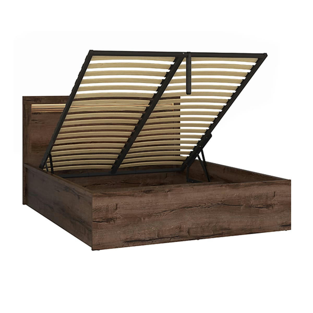 - Lit coffre 160x200 sommier inclus panneaux agglomérés naturel foncé