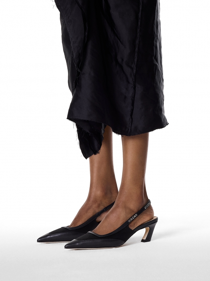 Black slingback pumps with a fashionable heel