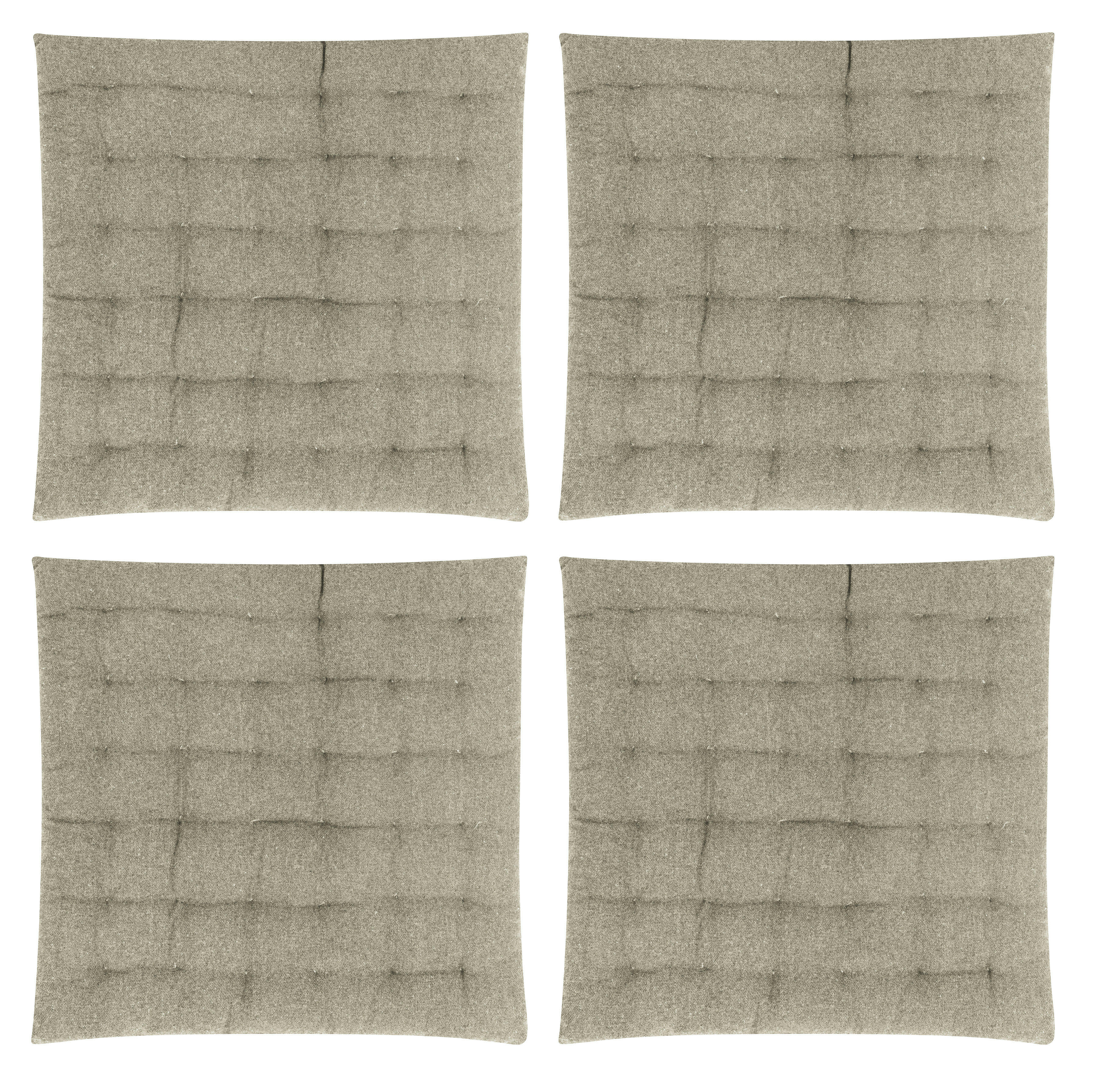 FREYA - Galettes de chaise capitonnées taupe -lot de4- 40x40x4