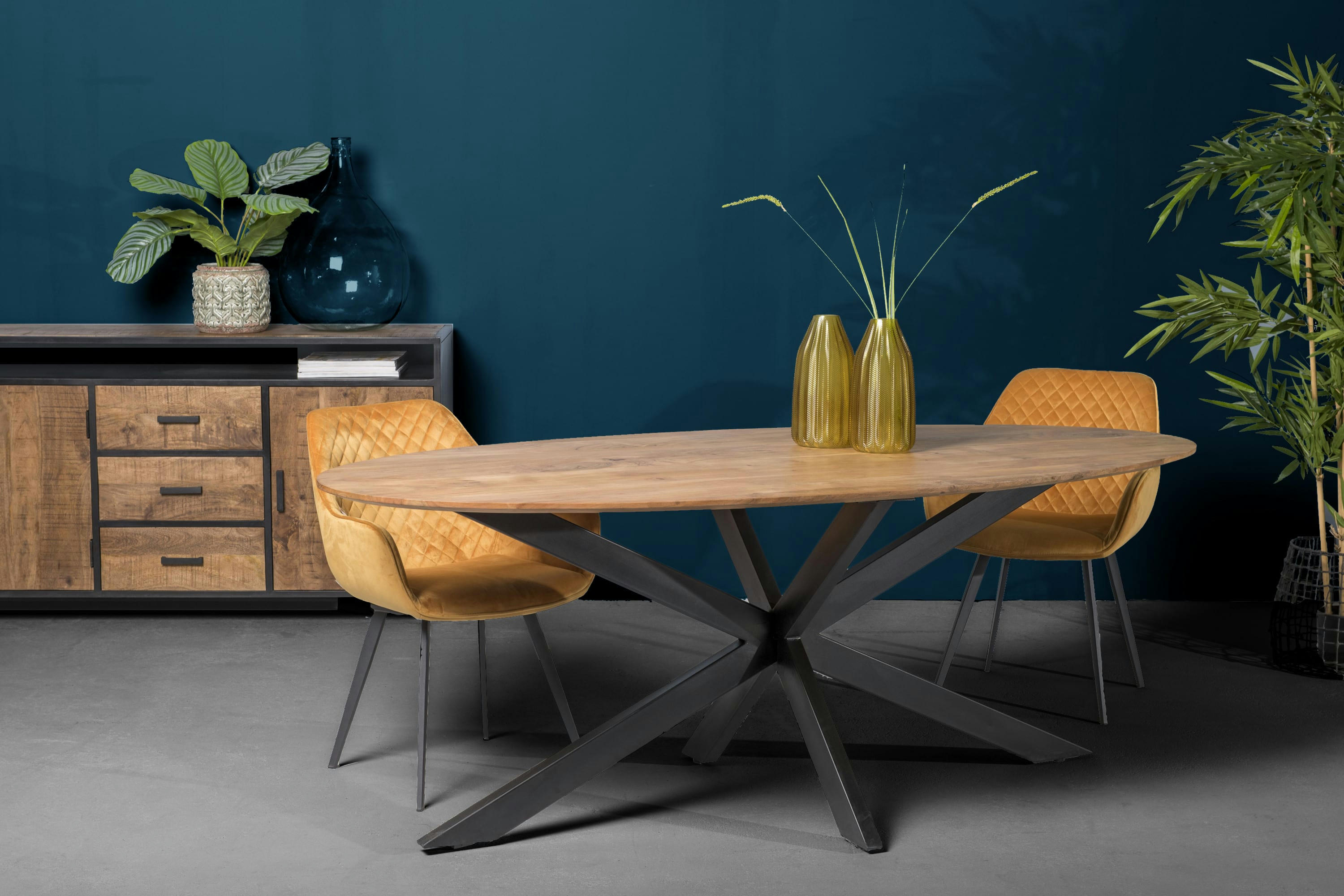 URBAN - URBAN-Table à manger ovale 6/8 personnes L180, Spider et Acacia massif