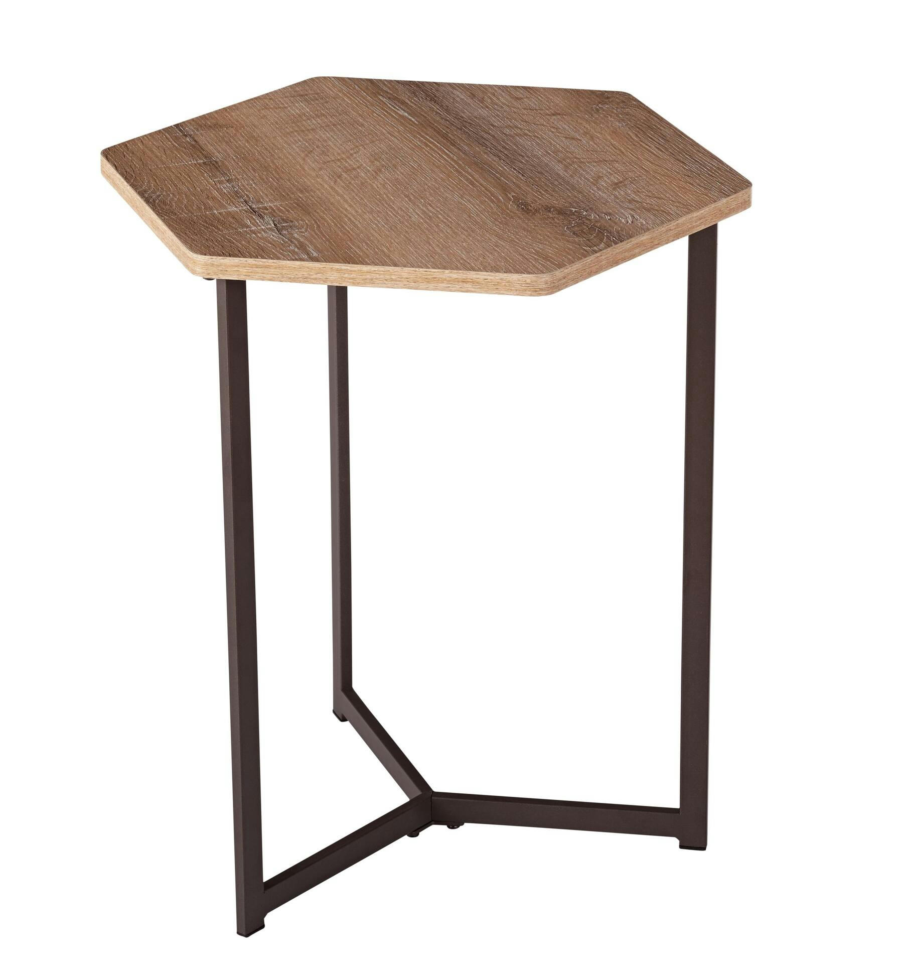 CANVAS Hexagon Metal Frame Sofa End/Side Accent Table For Living/Bedroom, Sonoma Oak Finish