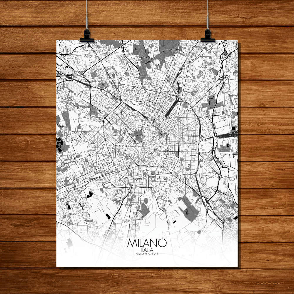- Affiche Milan Carte N&B 40x50