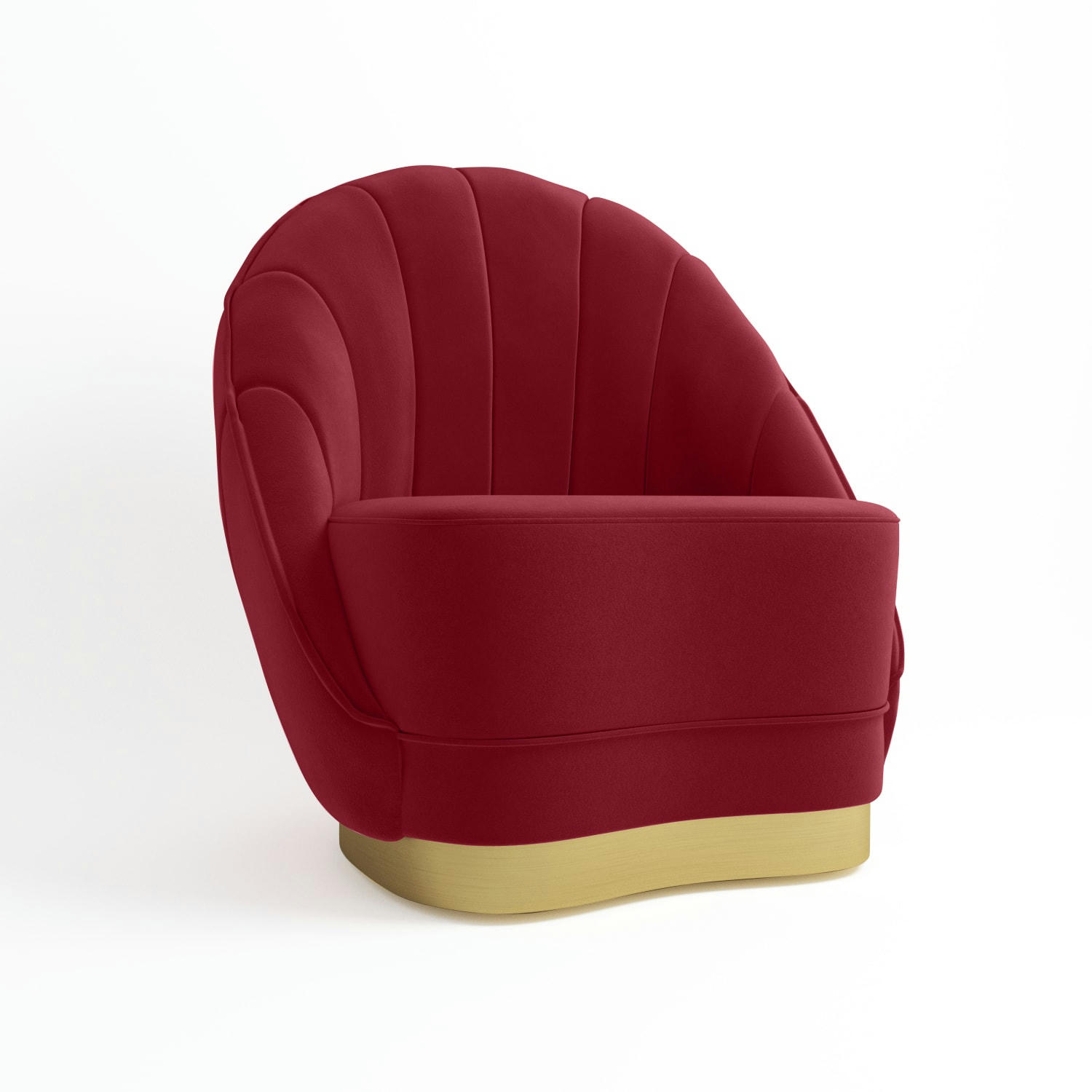 BETTY - Fauteuil en velours bordeaux, base cerclage doré effet laiton