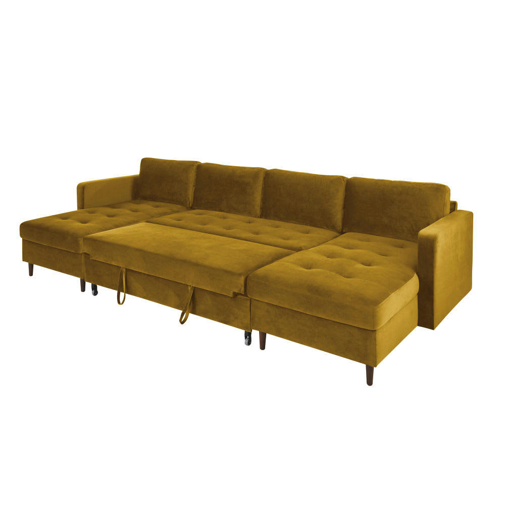 Olivia - Canapé panoramique convertible 7/9 places en velours jaune