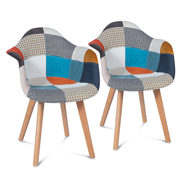 Lot de 2 chaises de salle à manger scandinaves, fauteuils de table SARA motifs patchworks multi-couleurs