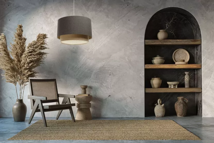 Lampa wisząca ERUTAN DOUBLE RATTAN 40 szara/beżowa