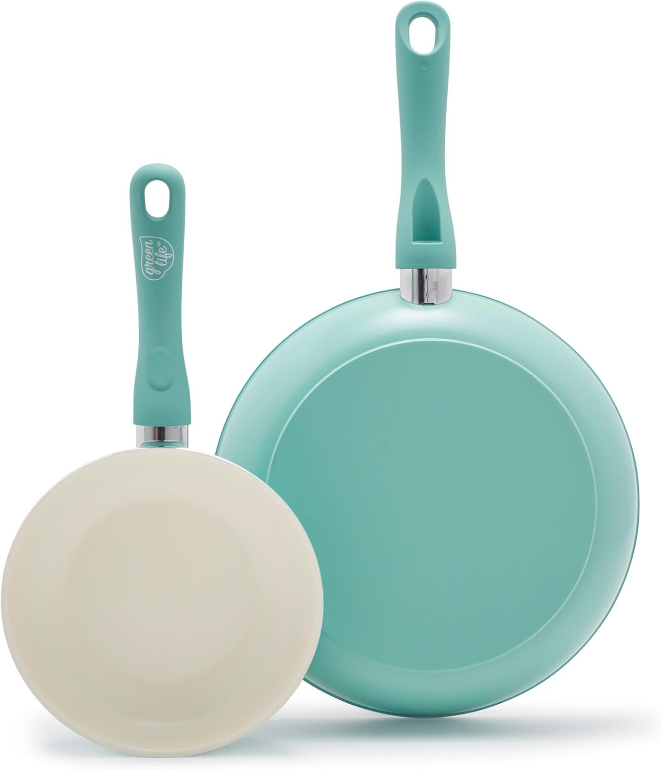 GreenLife Non Stick Fry Pan Set (7 & 10), Non-Toxic PFAS-Free Ceramic Skillets, Dishwasher & Oven Safe, Egg Omelet Frying Pans, Stay- Cool Handles, Kitchen Home Cooking Essentials, Turquoise