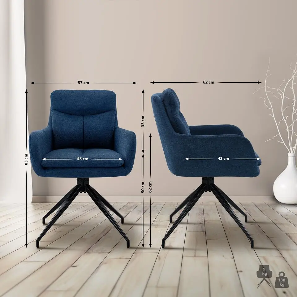 CLP Eetkamerstoel Somers zwart Frame - Stof - blauw