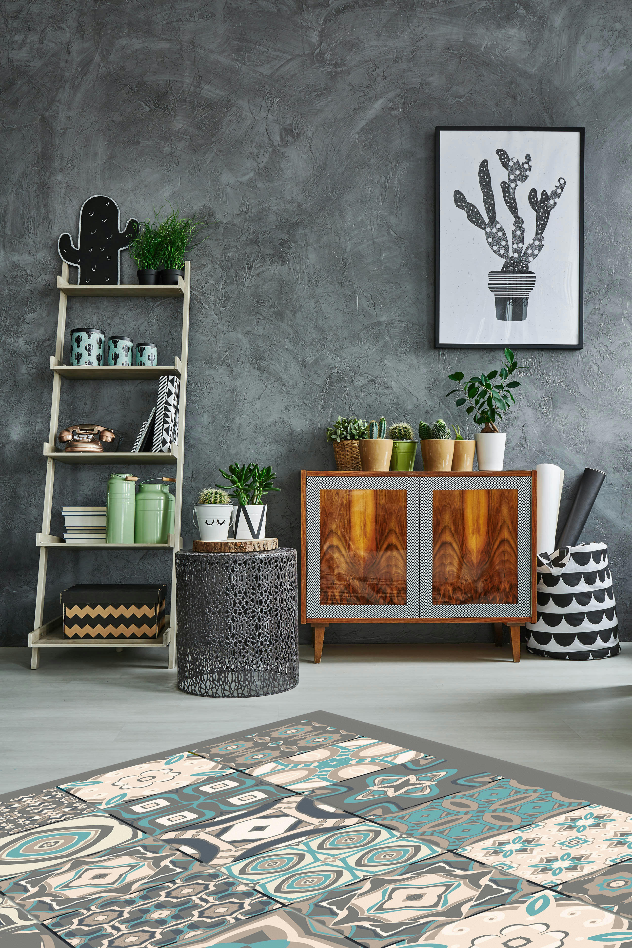 - Tapis vinyle carreaux ciments bleu 100x140cm