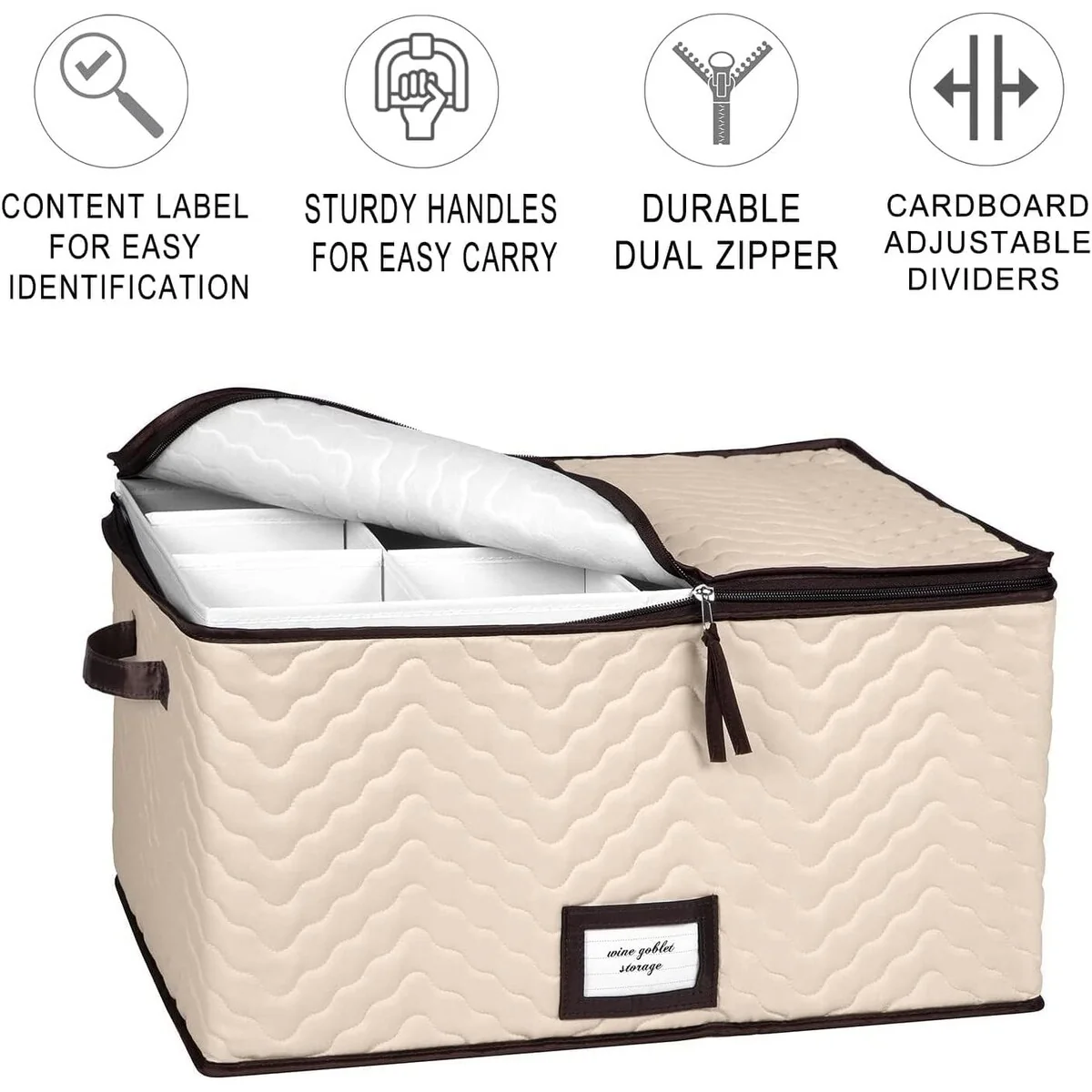 Hold N' Storage - Pack of 2 Sizes Wine Glass Storage with Dividers and Carry Handles. Each Holds 12 Standard Size Glasses