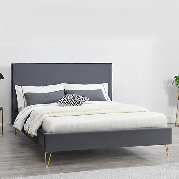 Lit 160 x 200 cm en velours et laiton gris RIVERSIDE