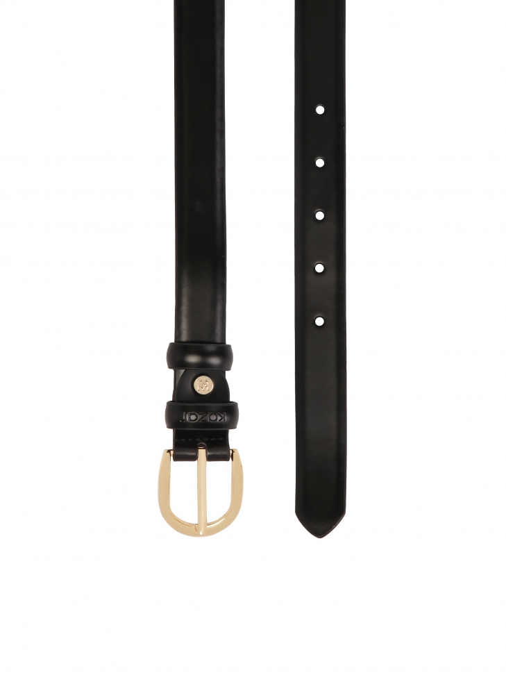 Black leather belt with rounded buckle