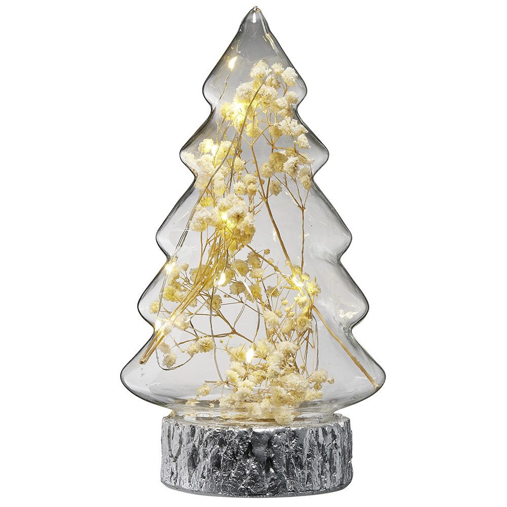 Sapin en verre lumineux 10 LED blanc chaud H21,5 cm