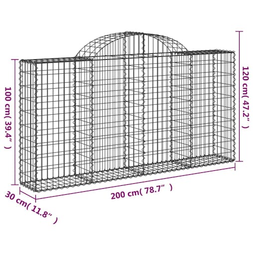 NNEVL Arched Gabion Basket 200x30x100/120 cm Galvanised Iron