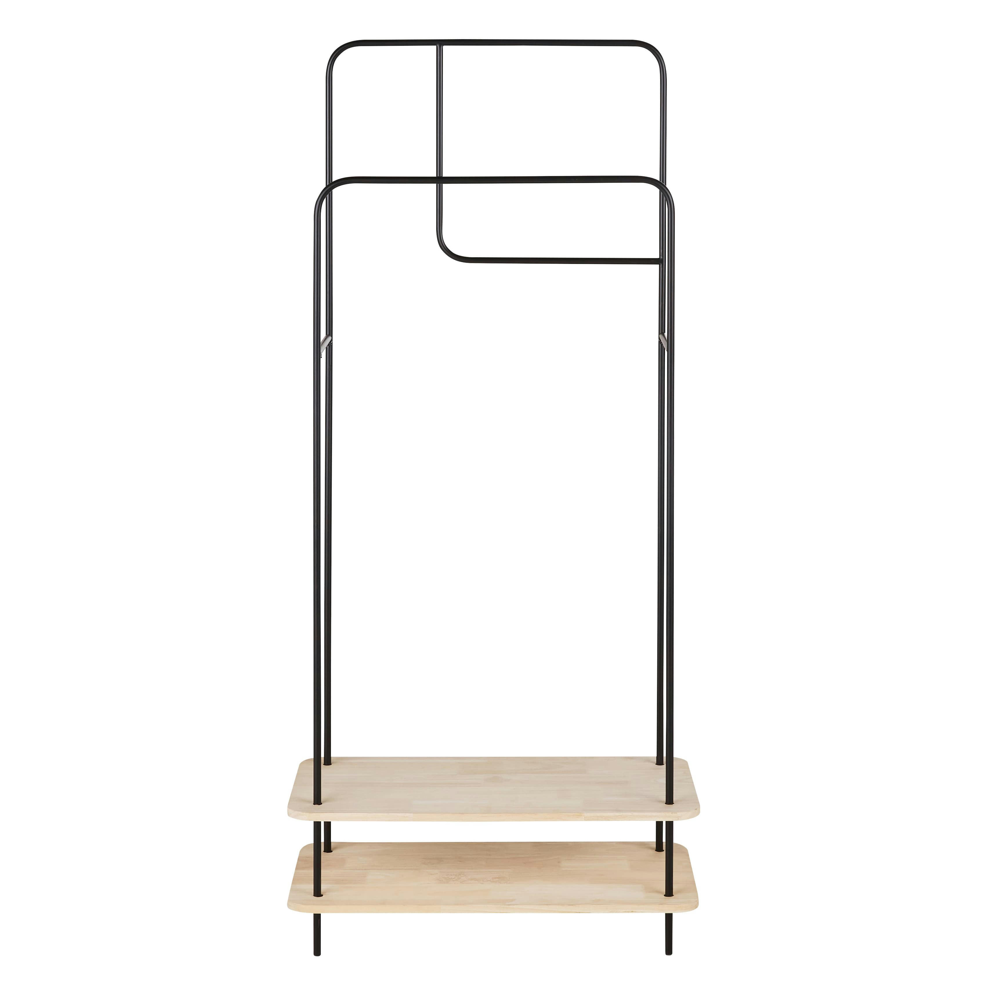 WINNIE - Portant double barre en bois de chêne et fer noir