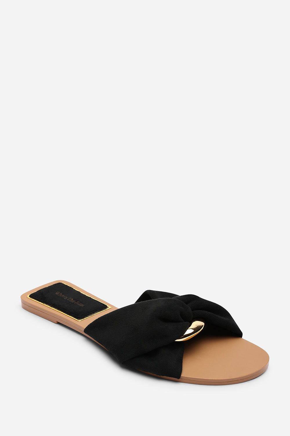 Where's That From Bellar' Flat Sliders with Knot Design Strap
