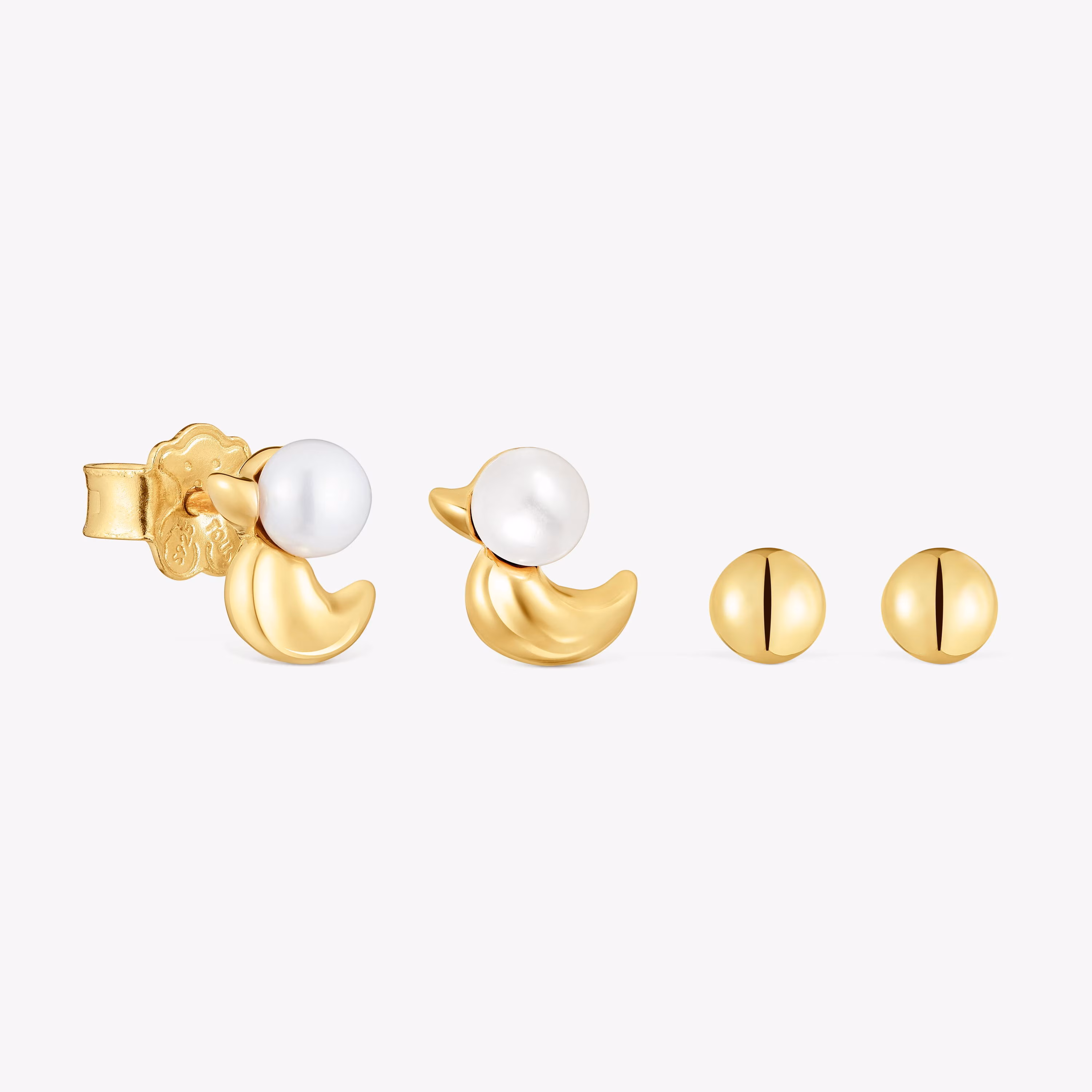 Pack de pendientes con baño de oro 18 kt sobre plata motivo pato y perlas cultivadas Virtual Garden