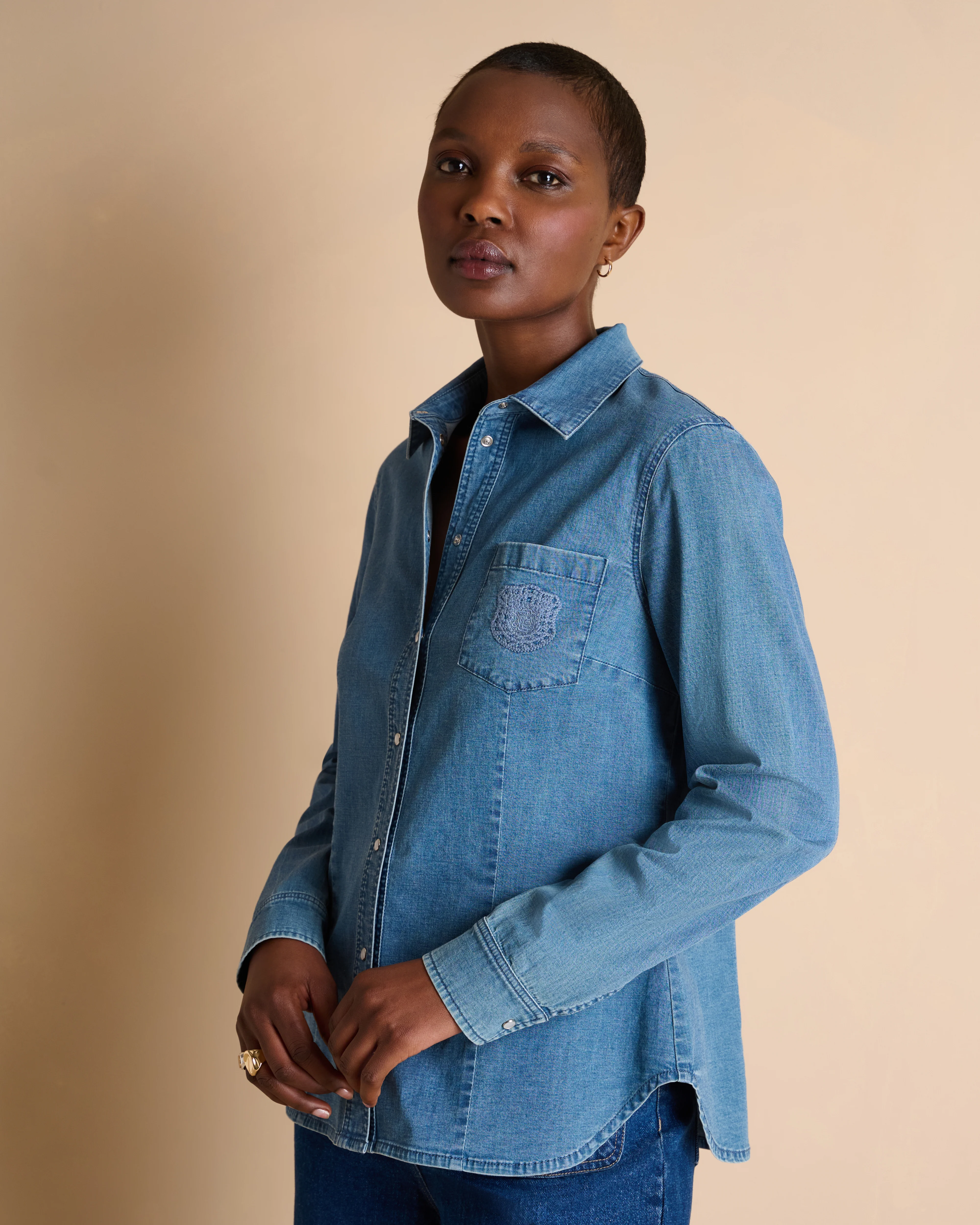 Chemise bleue en jean manches longues CALVI14/14068/301