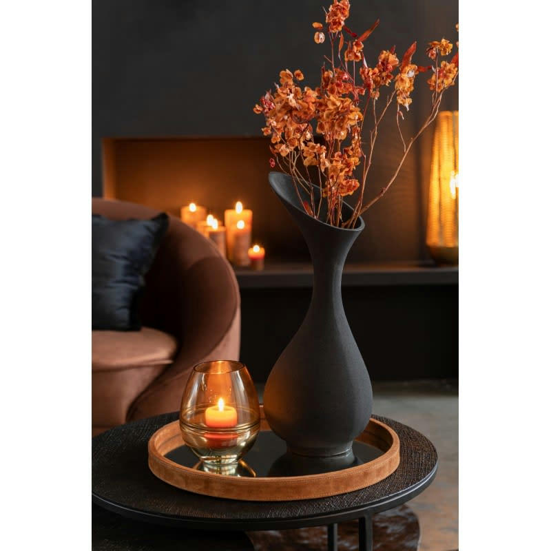 OLIVIA - Vase rugueux alu noir H60cm