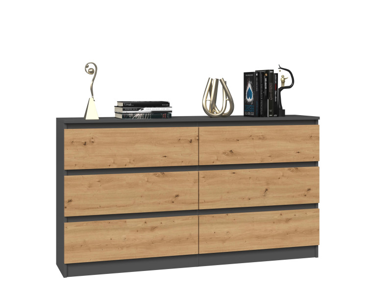 Komoda Malwa 6 szuflad M6 140 - antracyt / dąb artisan