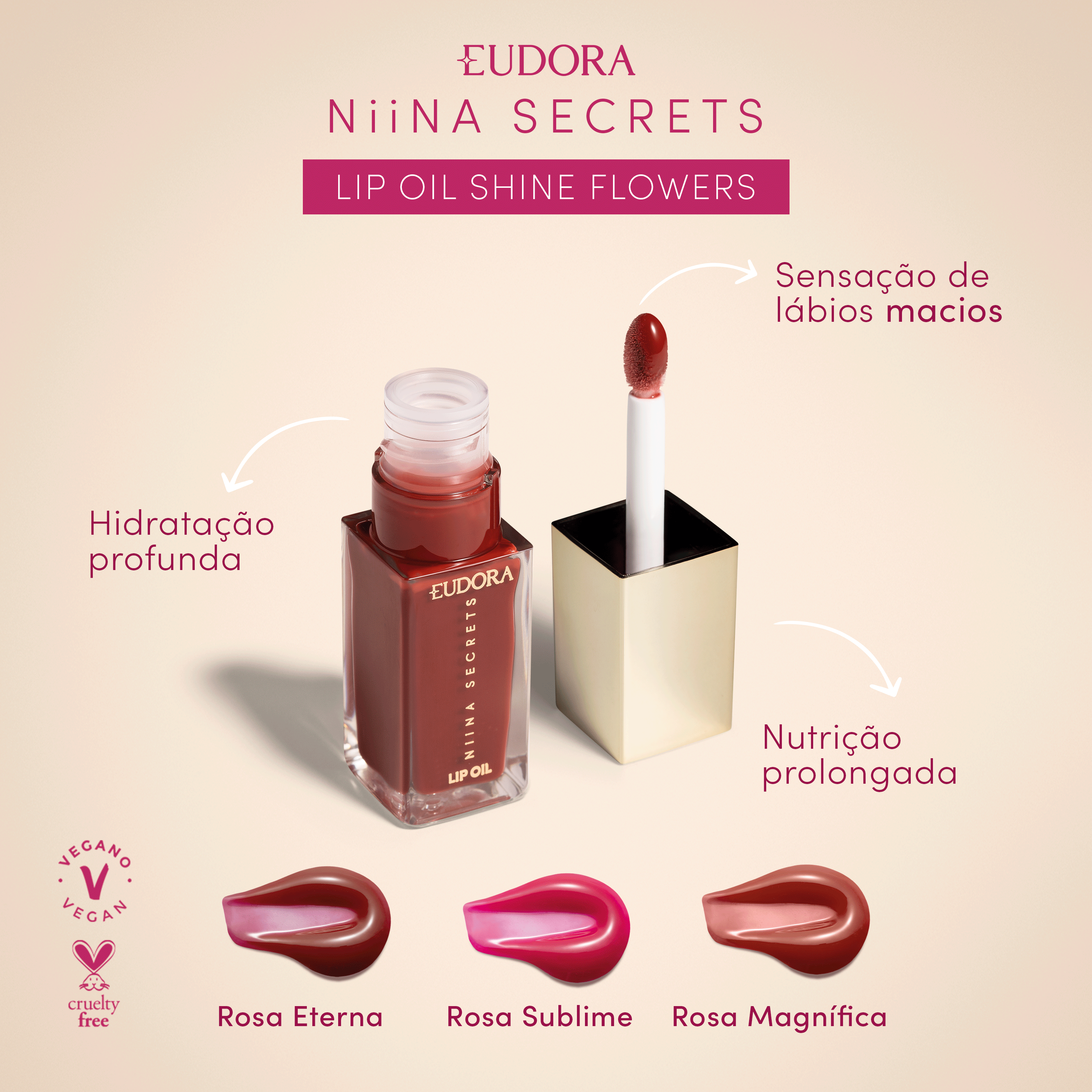 Lip Oil Shine Flowers Rosa Sublime Niina Secrets 7ml