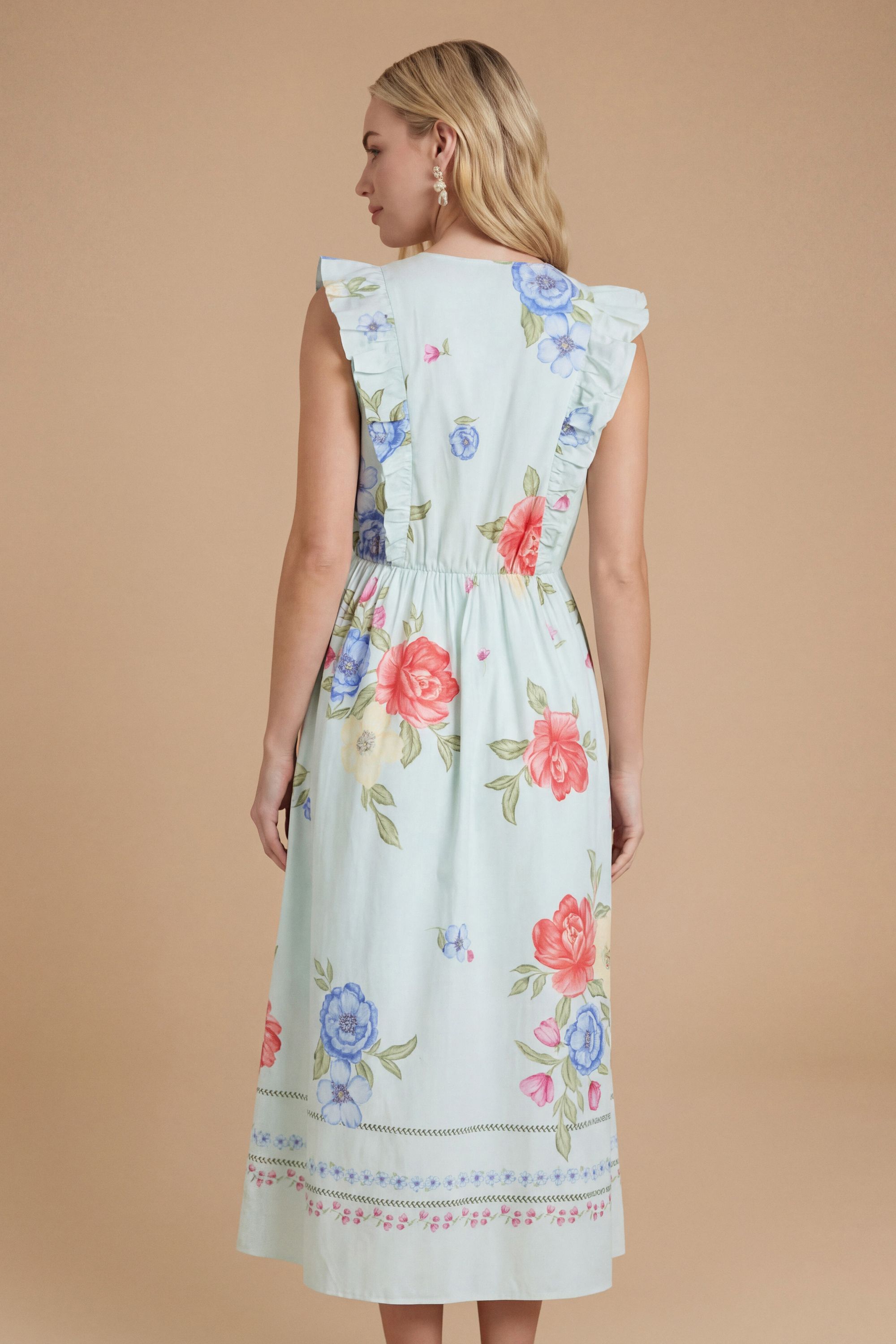 Dorothy Perkins Button Up Front Flutter Sleeve Printed Poplin Midi Dress