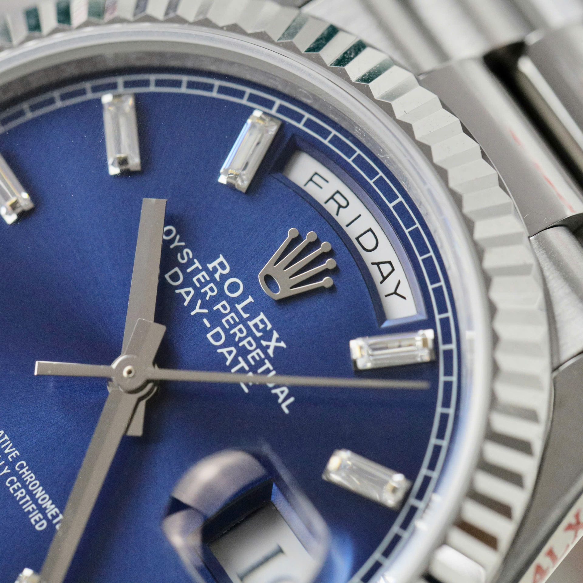 Rolex Day-Date 128236 904L Steel Blue Dial CZ Diamonds 36mm Super Clone