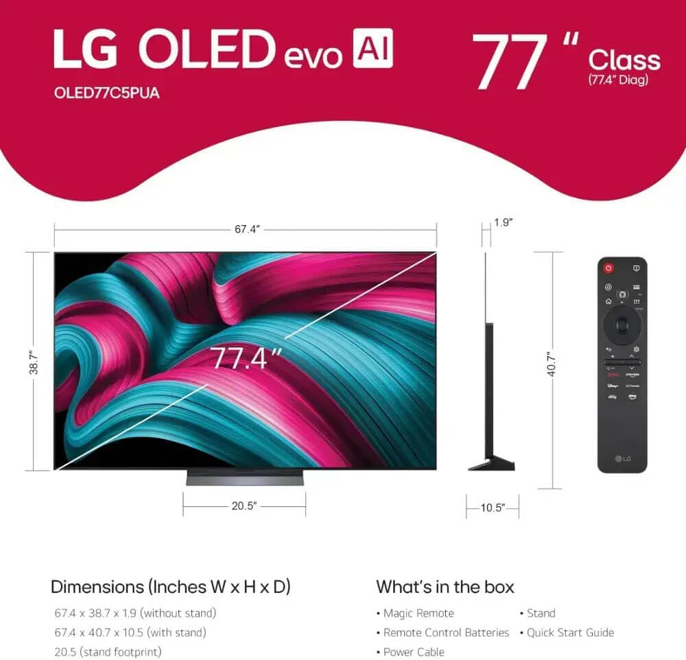 LG 77-Inch Class OLED evo C4 Series Smart TV 4K Processor Flat Screen with Magic Remote AI-Powered with Alexa Built-in (OLED77C4PUA  2024) (Renewed)