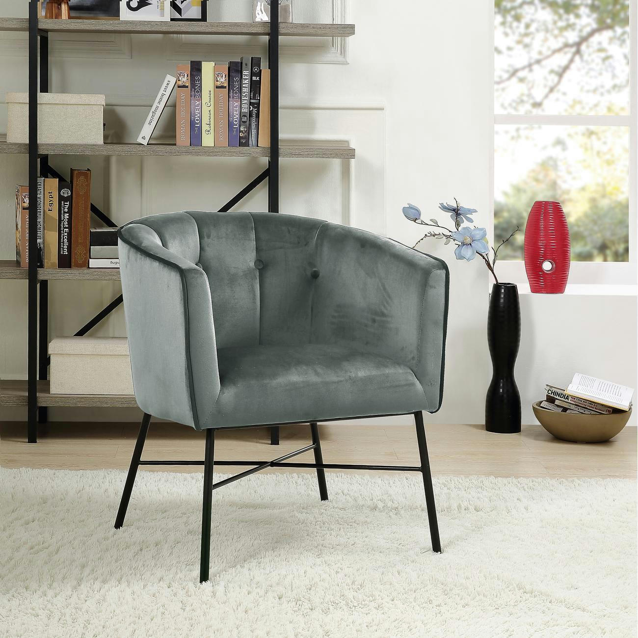 RALPH - Fauteuil assise velours gris pieds métal