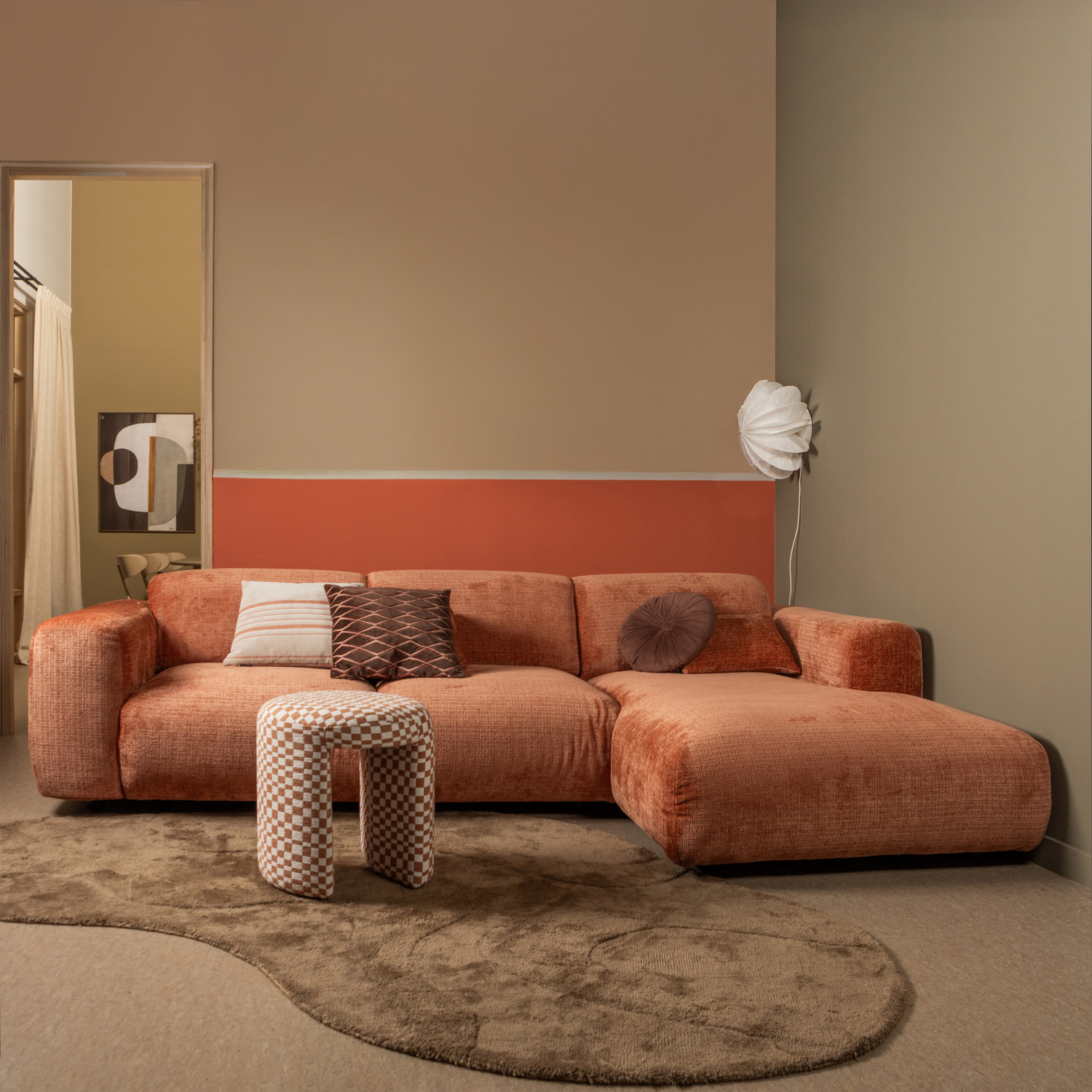 WOOOD krukje Charlie - Polyester - Ruitjes - Oranje