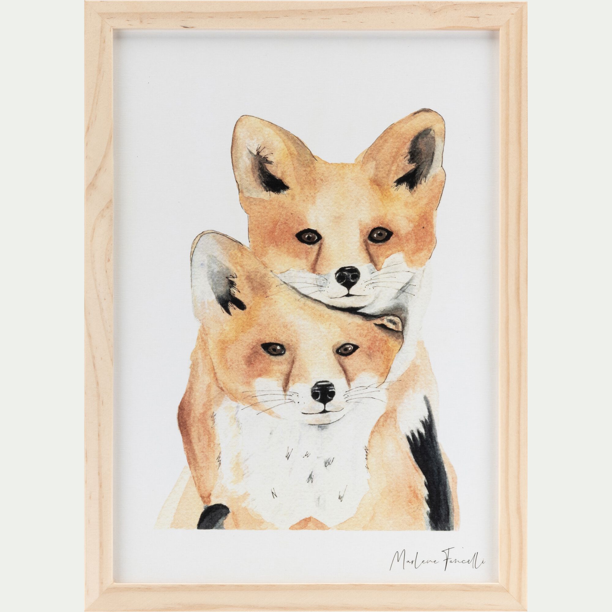 FAMILLE RENARD - Image aquarelle encadrée famille de renards - A4