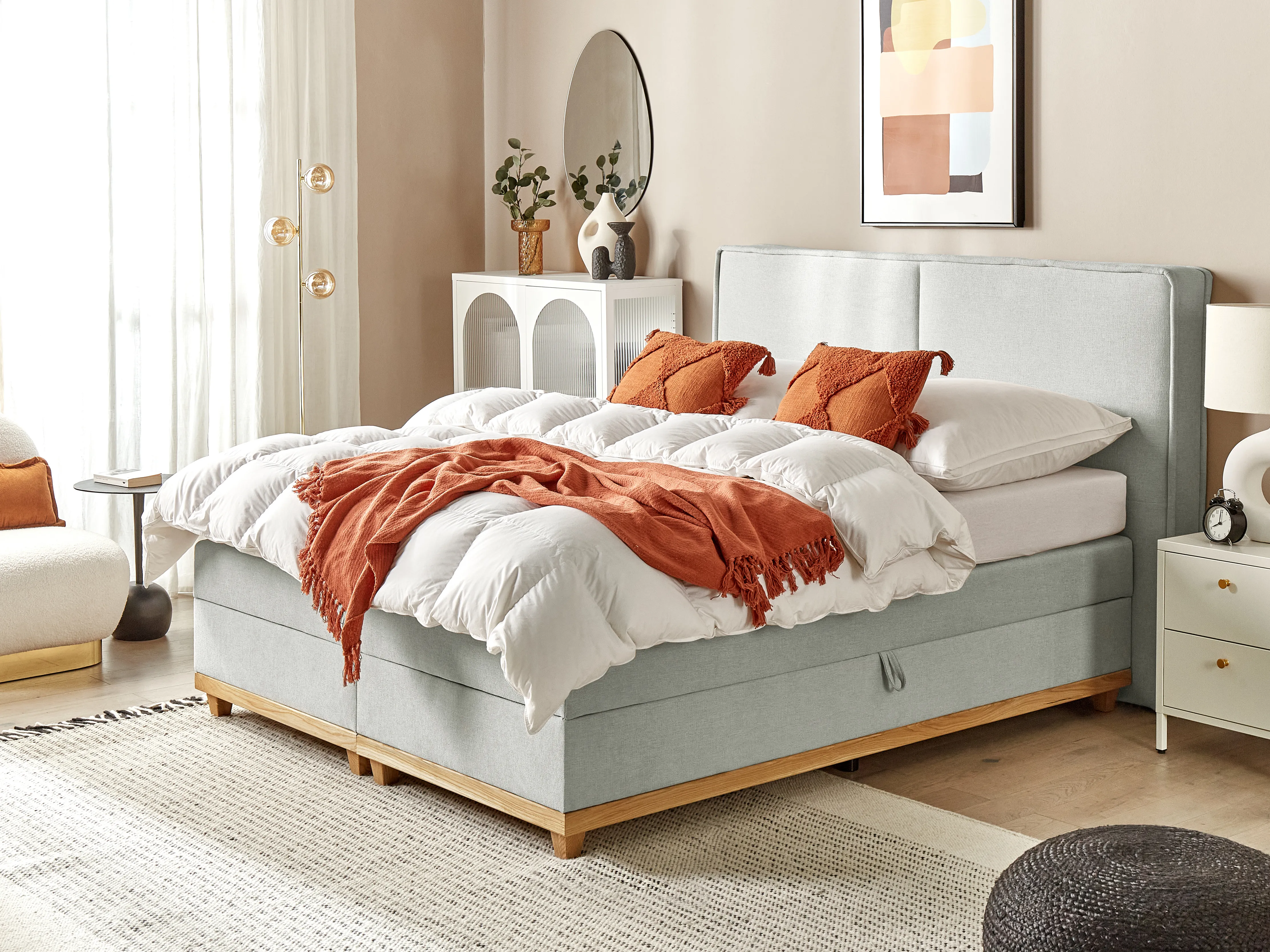Divan Bed with Storage Fabric DYNASTY 160 x 200 cm (EU King Size) Light Grey