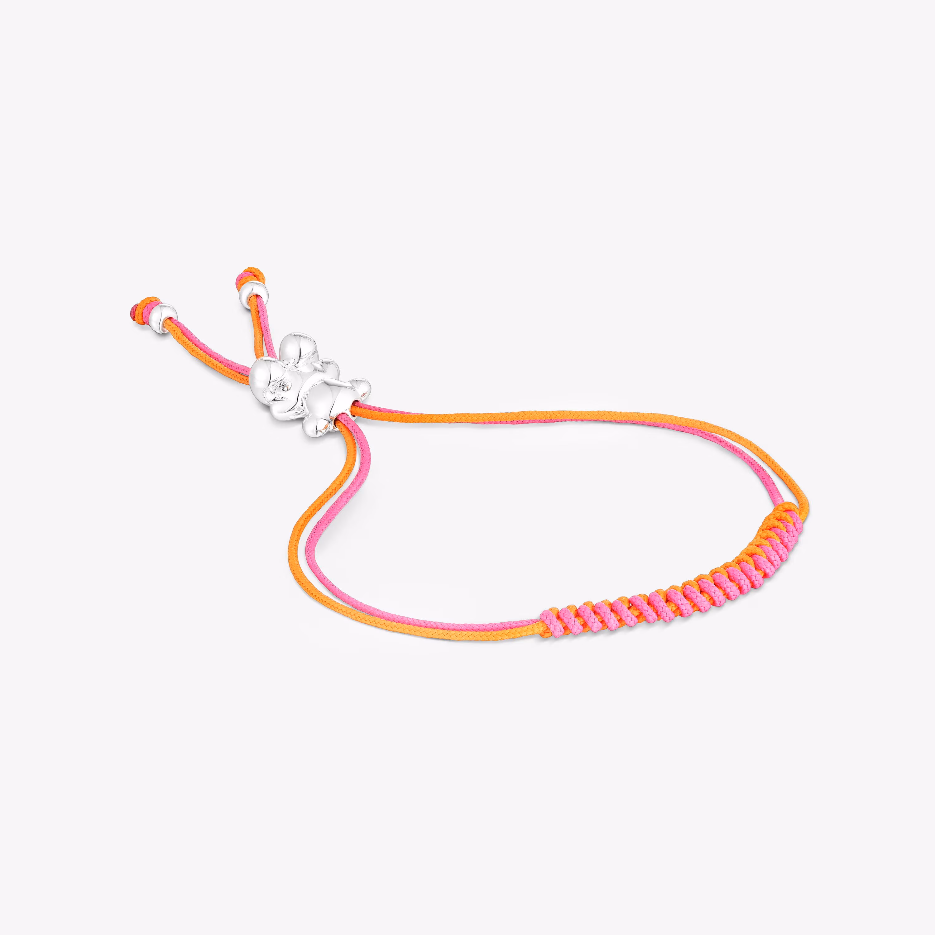 Pulsera de cordón fucsia y naranja con oso de plata Bold Bear
