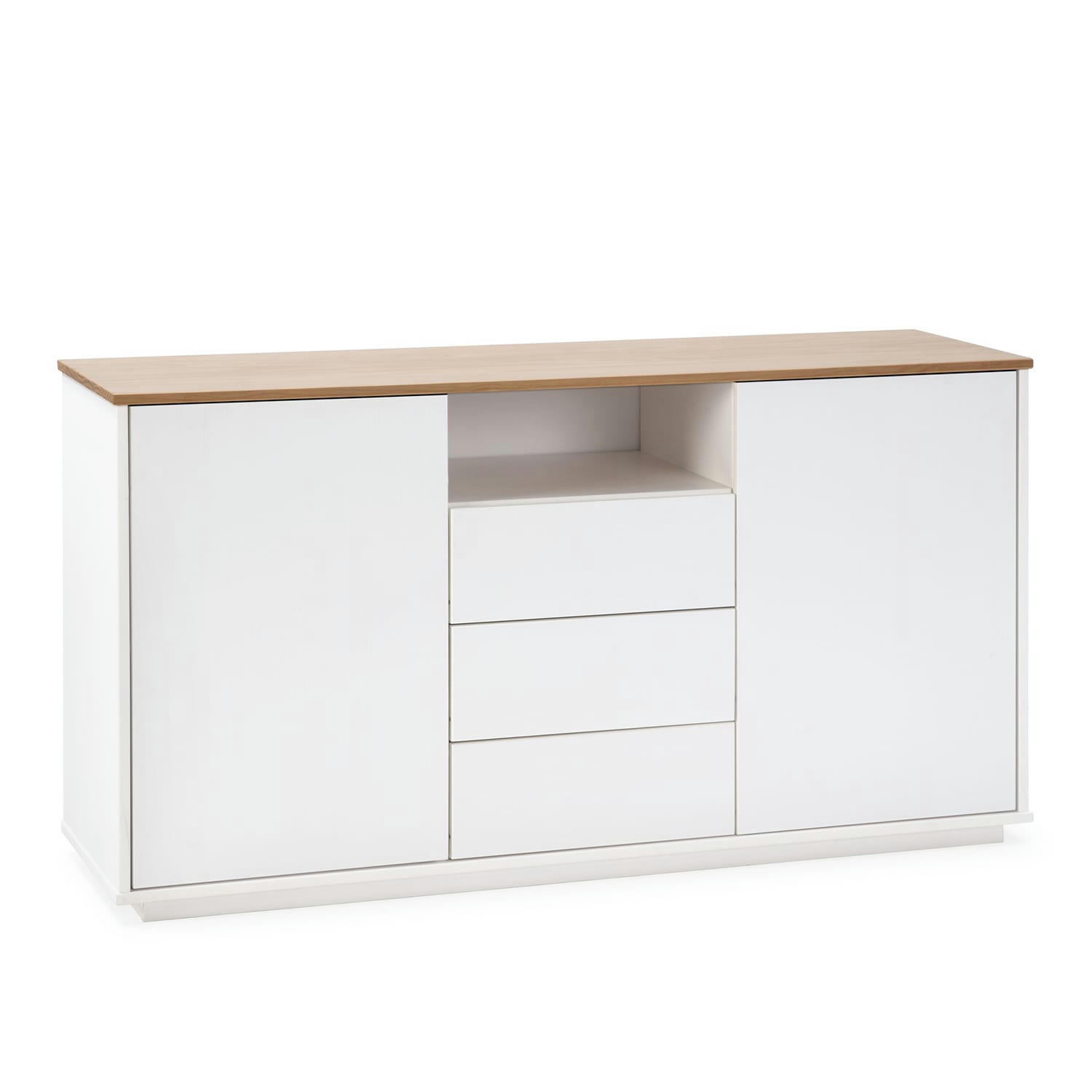 BOB - Buffet 3 tiroirs et 2 portes blanc/chêne, Bois Massif