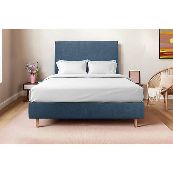 Lit avec tête de lit tapissier tissu et sommier tapissier- Lit en bois massif