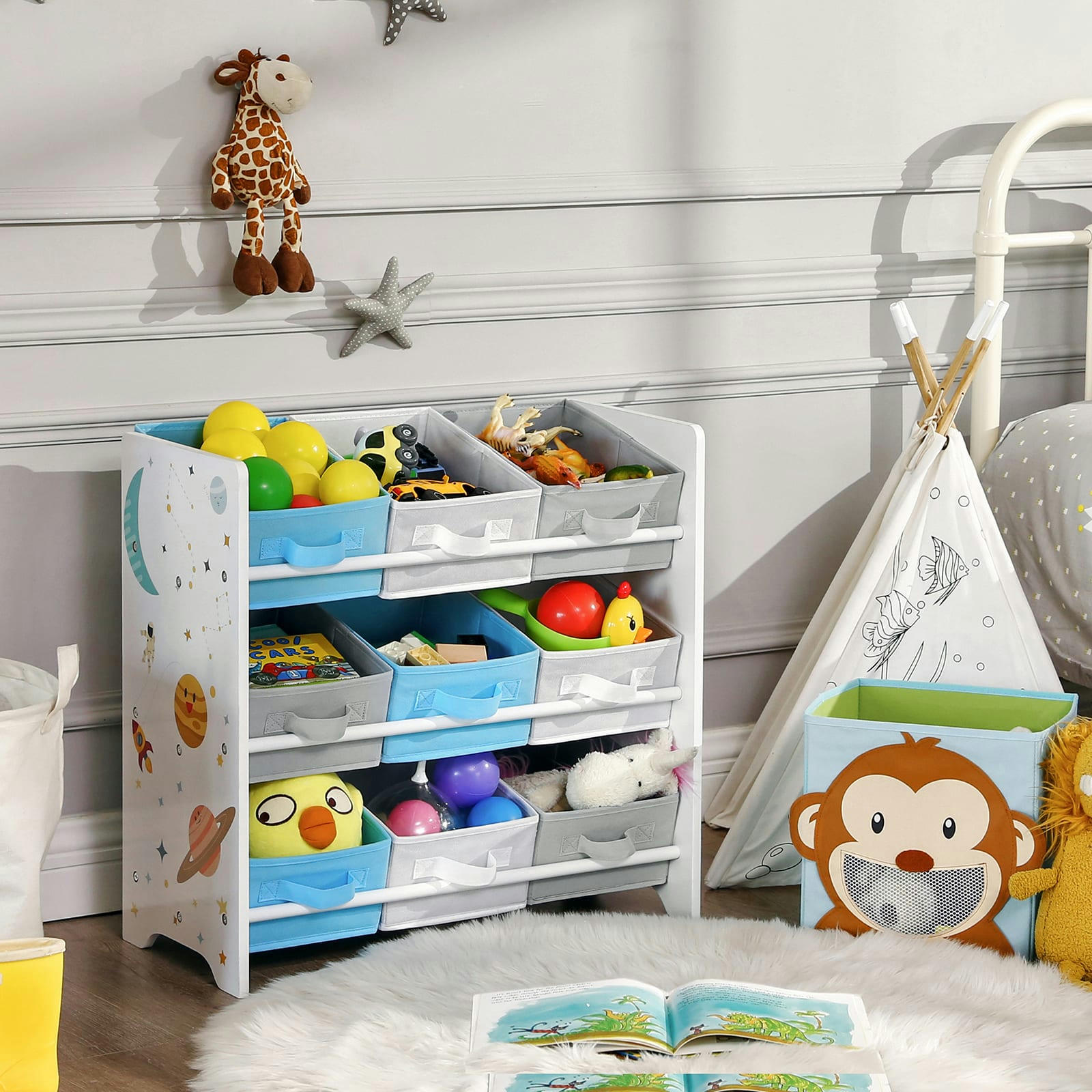 - Étagère de rangement enfant effet bois blanc