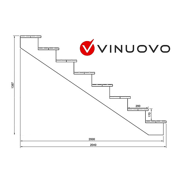 BERLIN Escalier extérieur bois 8 marches H 139cm L-120cm - sans contre marche
