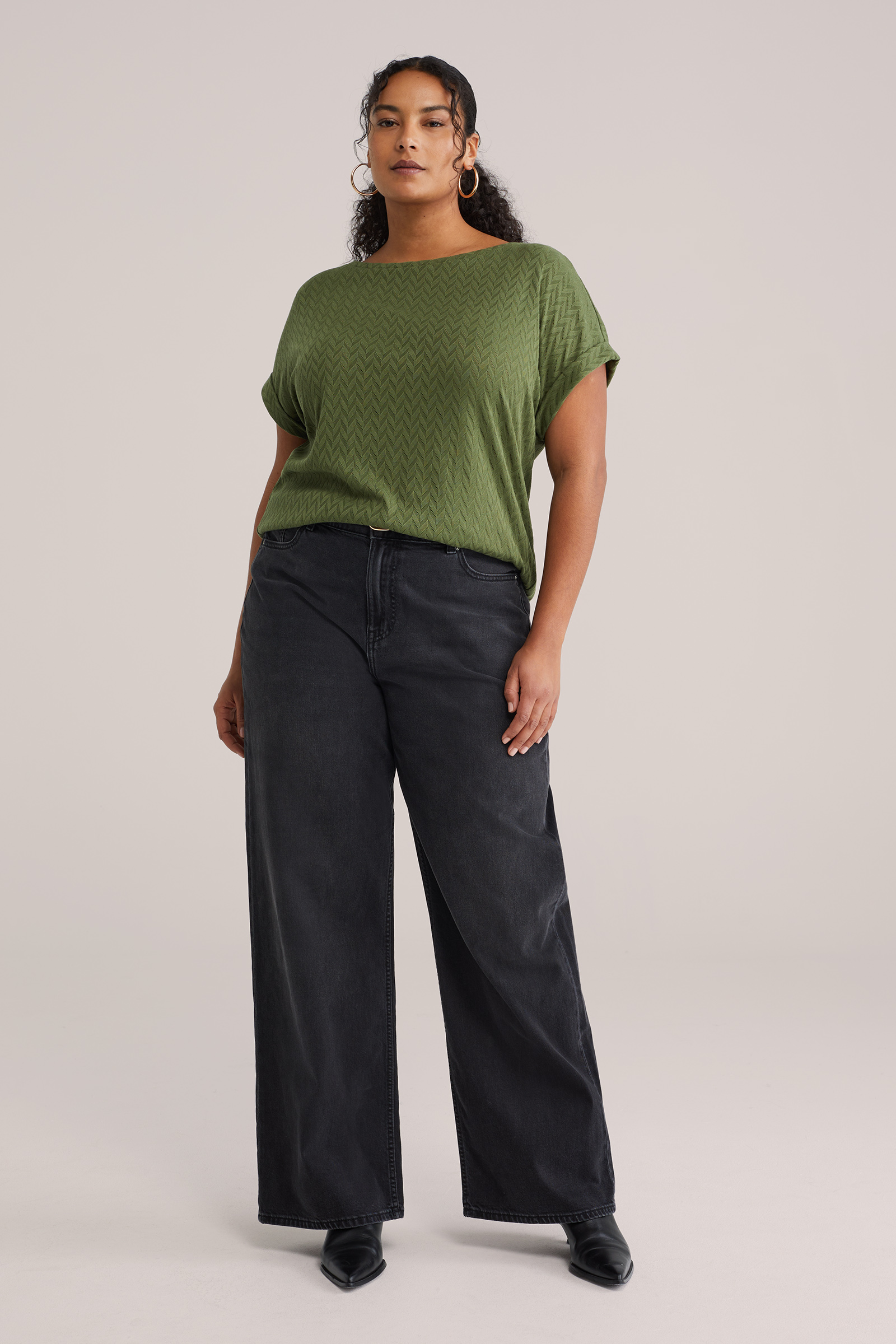 Dames T-shirt met opengewerkte structuur - Curve