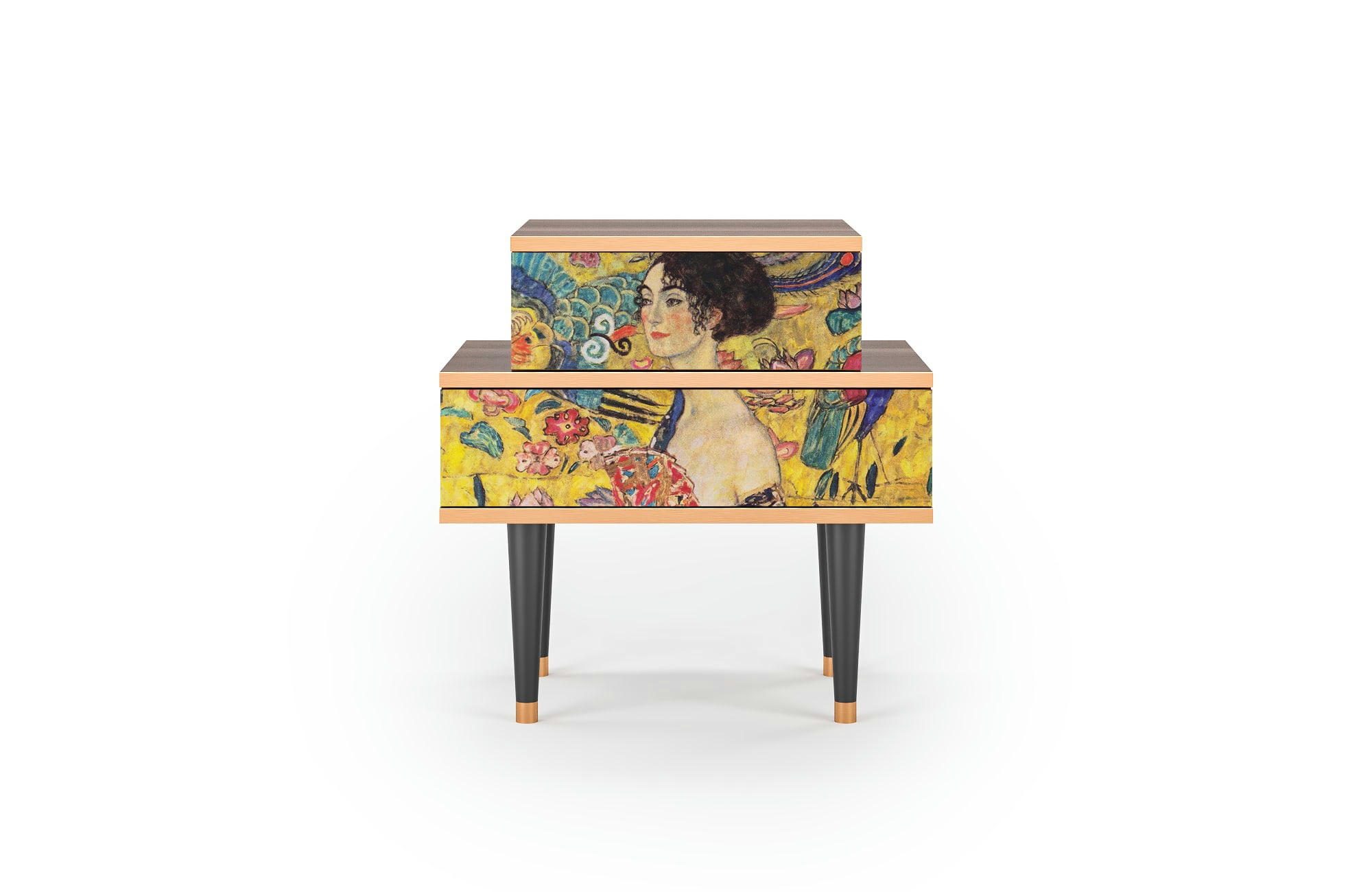 LADY WITH FAN BY GUSTAV KLIMT - Table de chevet jaune 2 tiroirs L 58 cm