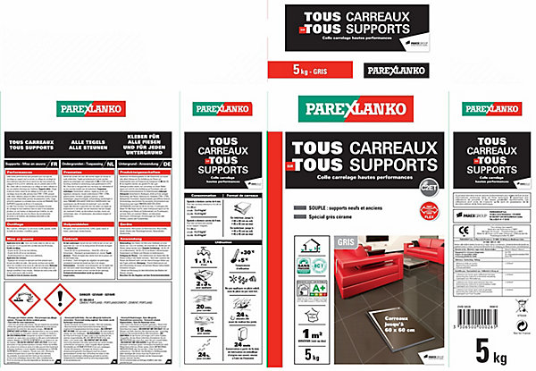 Colle tous carreaux tous supports Parexlanko Gris 5kg