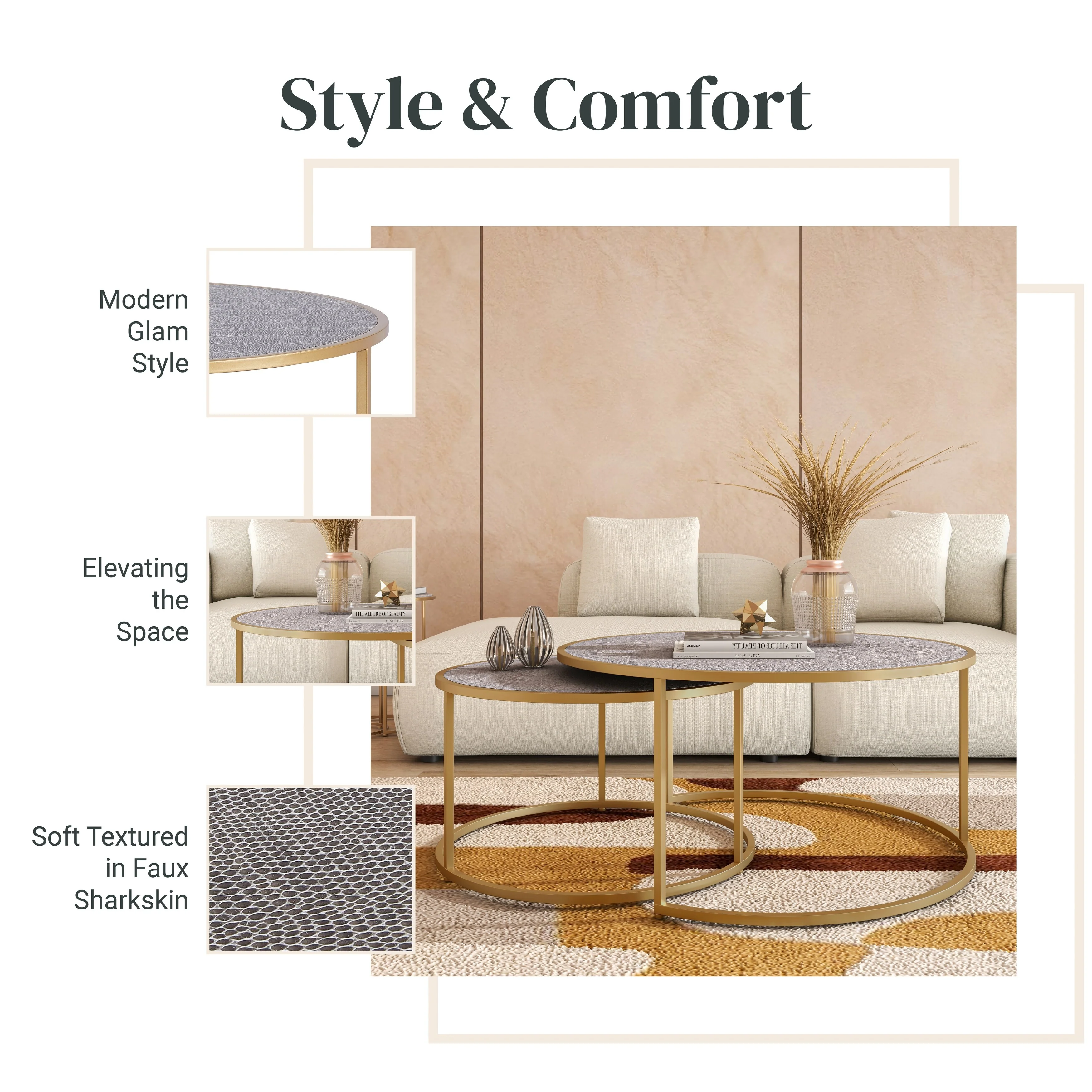 Anza Faux Shagreen Nesting Coffee Table Set of 2