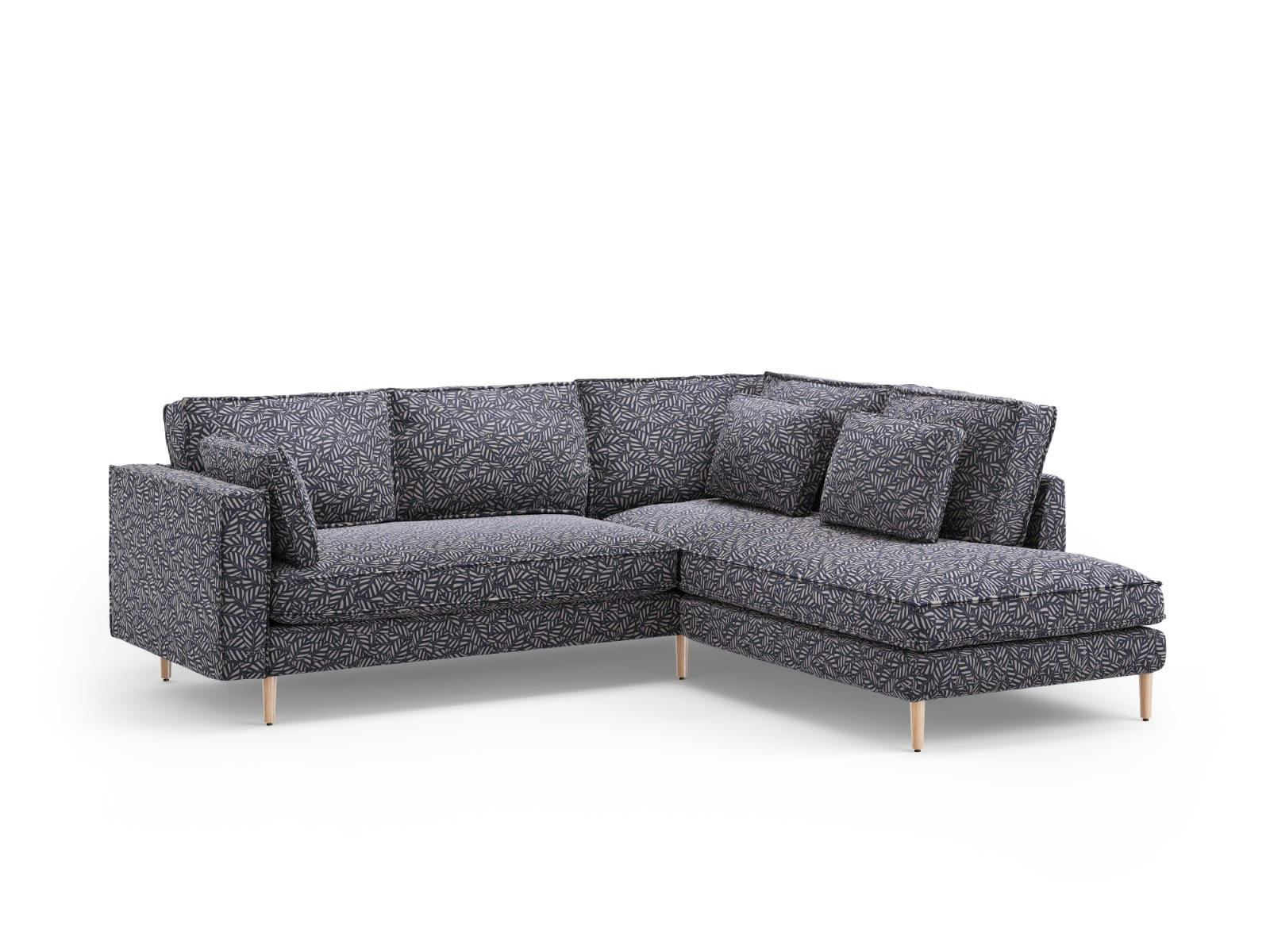 ALEXIS - Canapé D'Angle Droit 5 places en Velours Motif bleu marine