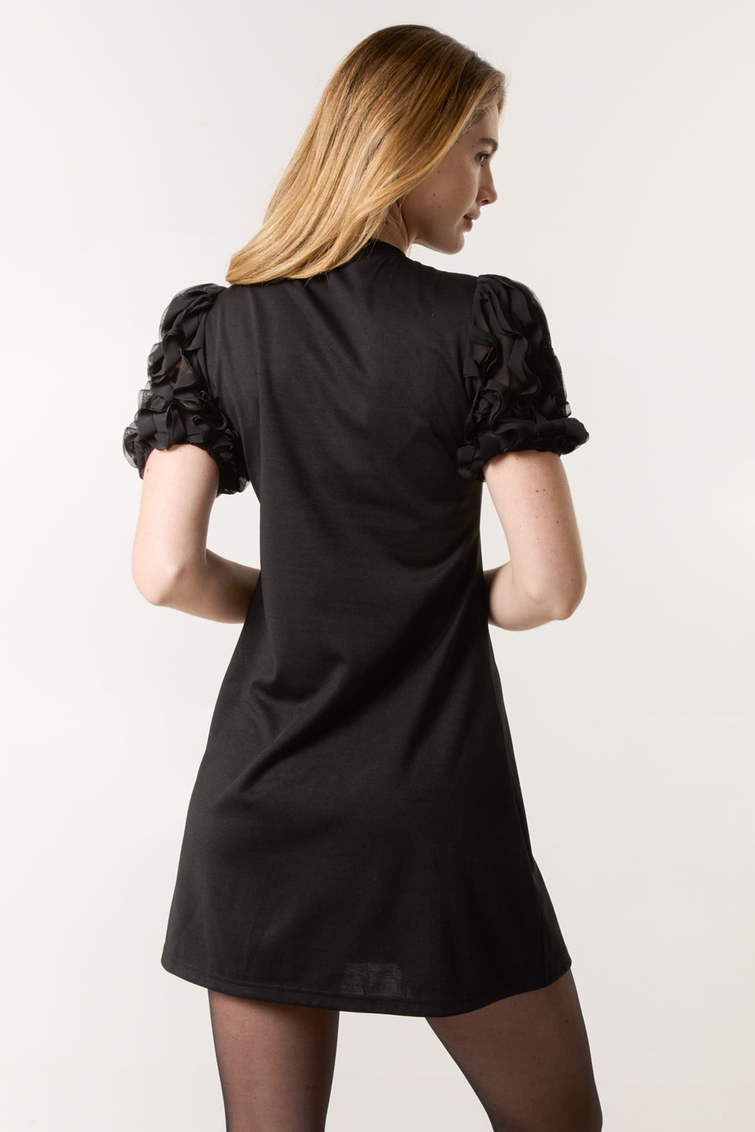 Blue Vanilla Black Textured Sleeve Mini Dress